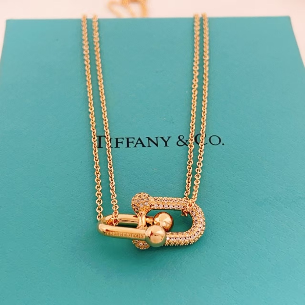 Tiffany & Co. Rose Gold Double Chain Set of Diamond Double U Necklaces